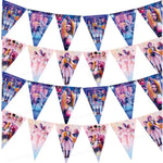 kit décoration anniversaire fille personnages dessin animé assiettes gobelets serviettes nappe guirlande rose violet