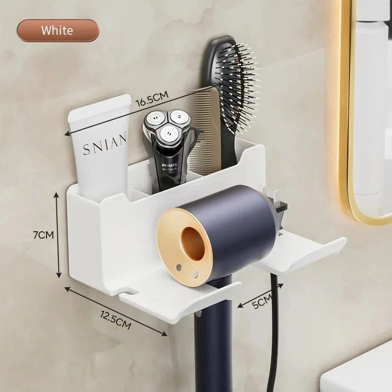 organisateur mural salle bain sèche cheveux brosse rasoir moderne minimaliste noir doré