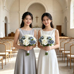 bouquets roses artificielles mariage blanc bleu gris classique élégant demoiselles honneur égliseDecorationOccasionFleursArtificielles