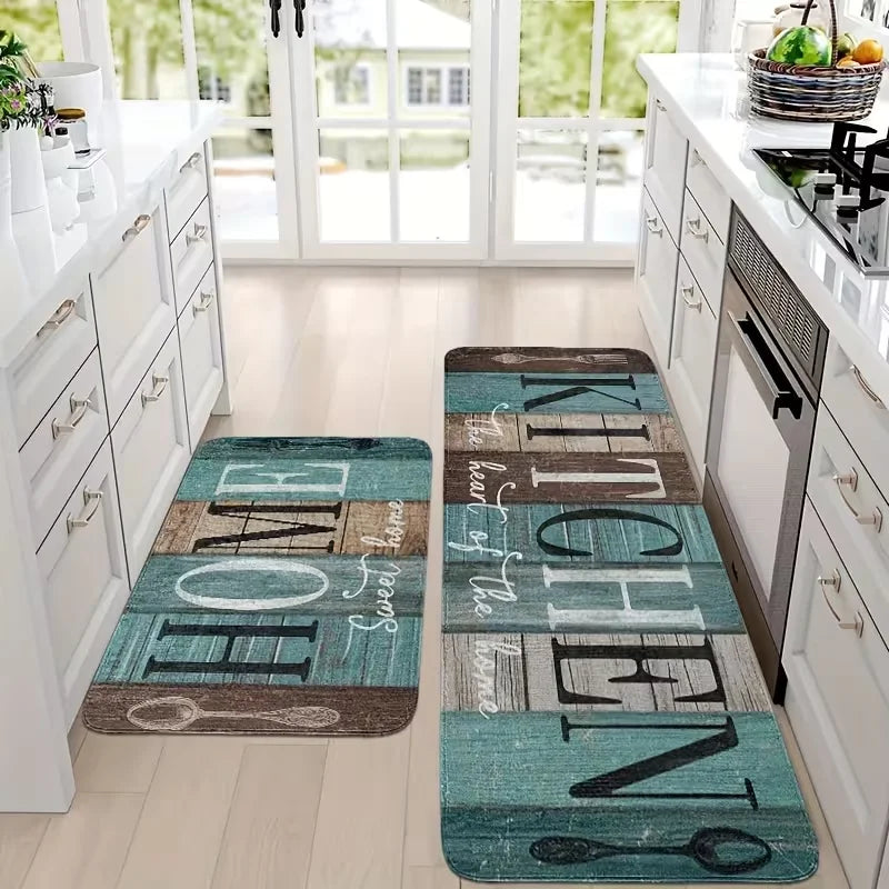 tapis cuisine vintage lettres floral adhésif rustique polypropylène vert marron gris blanc