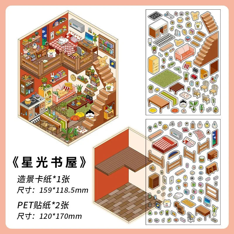puzzle 3d multicolore cartoon meubles personnages plantes adhésifs diy enfants adolescents stress