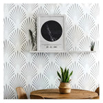 Stencil mural moderne géométrique rayures vert gris blanc adhésif opacité XL XXL
