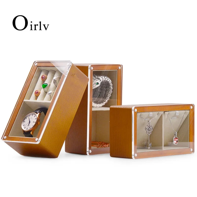 boîtes bijoux marron clair texture bois modernes yeillets colliers bagues montre