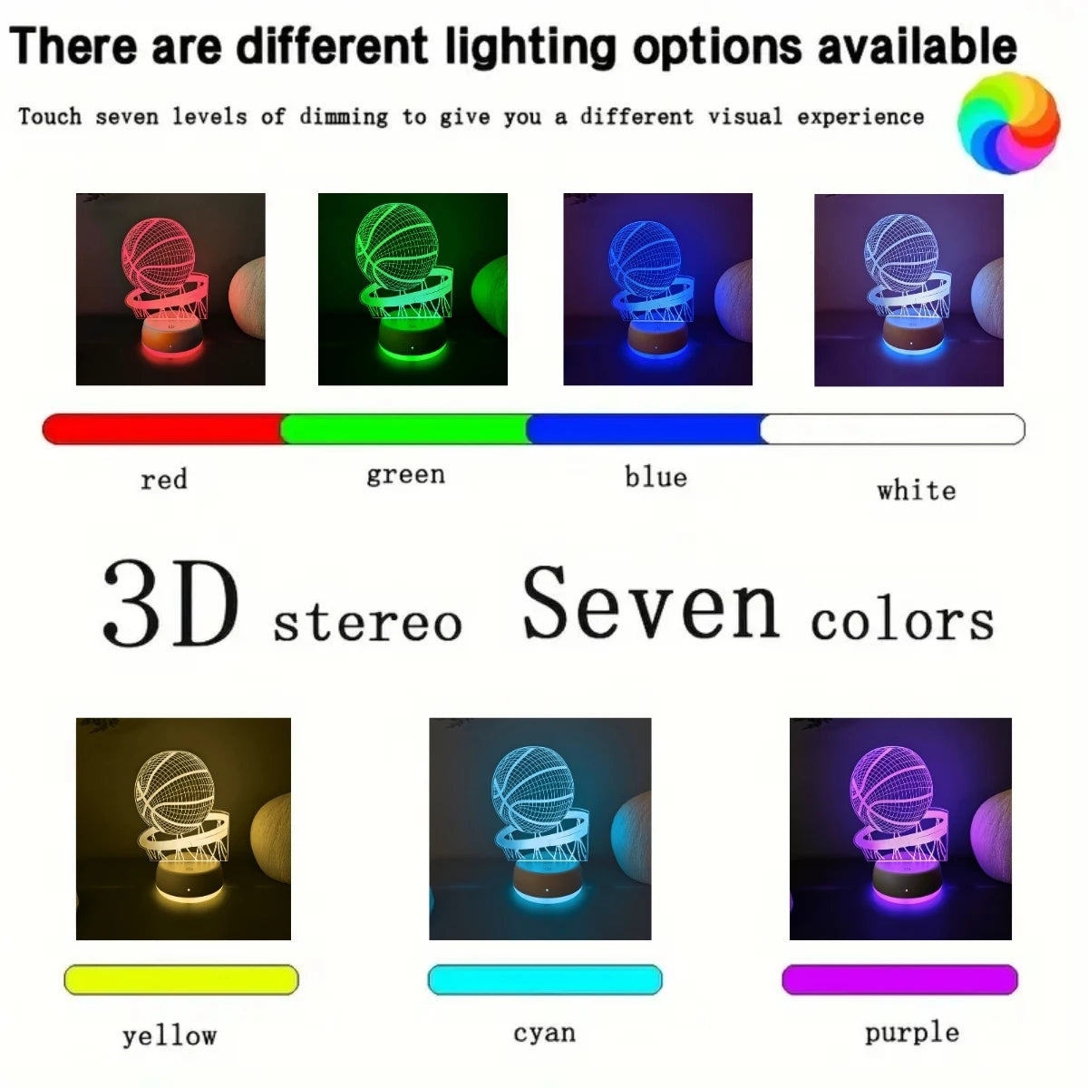 lampe nuit 3D bleu vert violet réseau lignes blanches transparent moderne minimaliste tactile USB