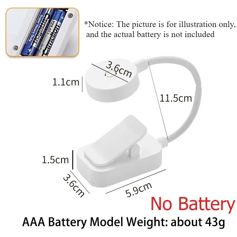lampe lecture led rechargeable clip portable mode couleur blanc moderne compact usb charge