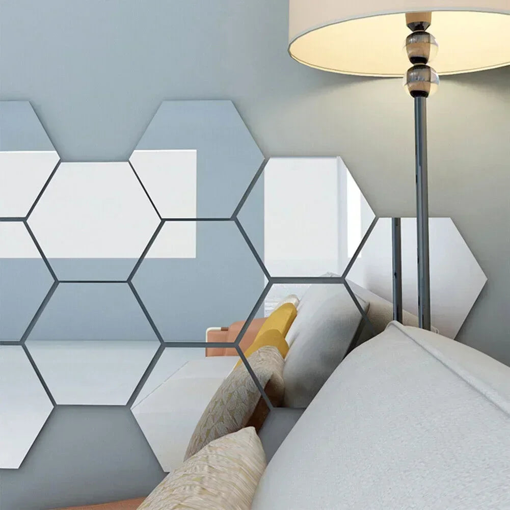 décoration murale hexagonale miroir autocollant argenté moderne 50x50cm 50x100cm 50x150cm