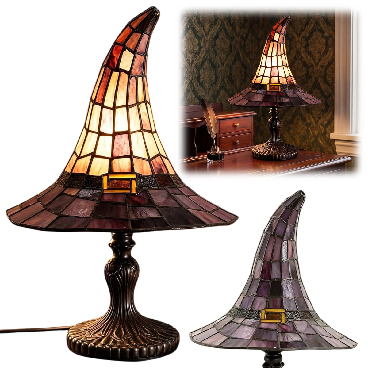 lampe table marron rouge art déco mosaïque usb rechargeable intérieur halloween ambiance nocturne
