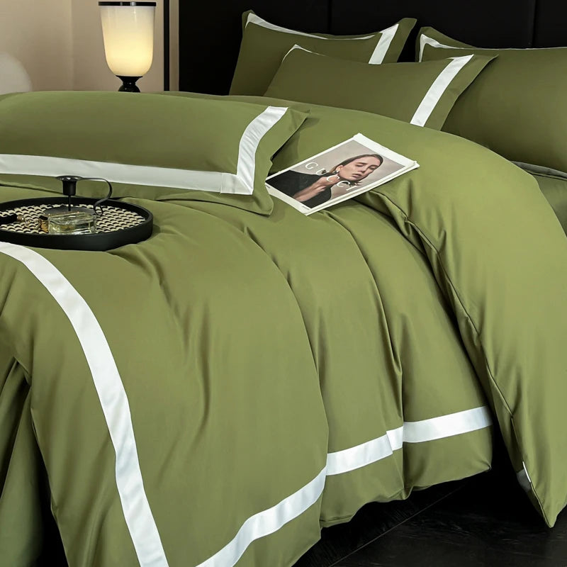 ensemble literie coton polyester rayures horizontales couverture taies oreiller moderne luxueux