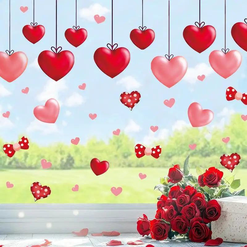 stickers muraux coeurs rouge blanc adhésifs décoration romantique fête saint valentin maison restaurant