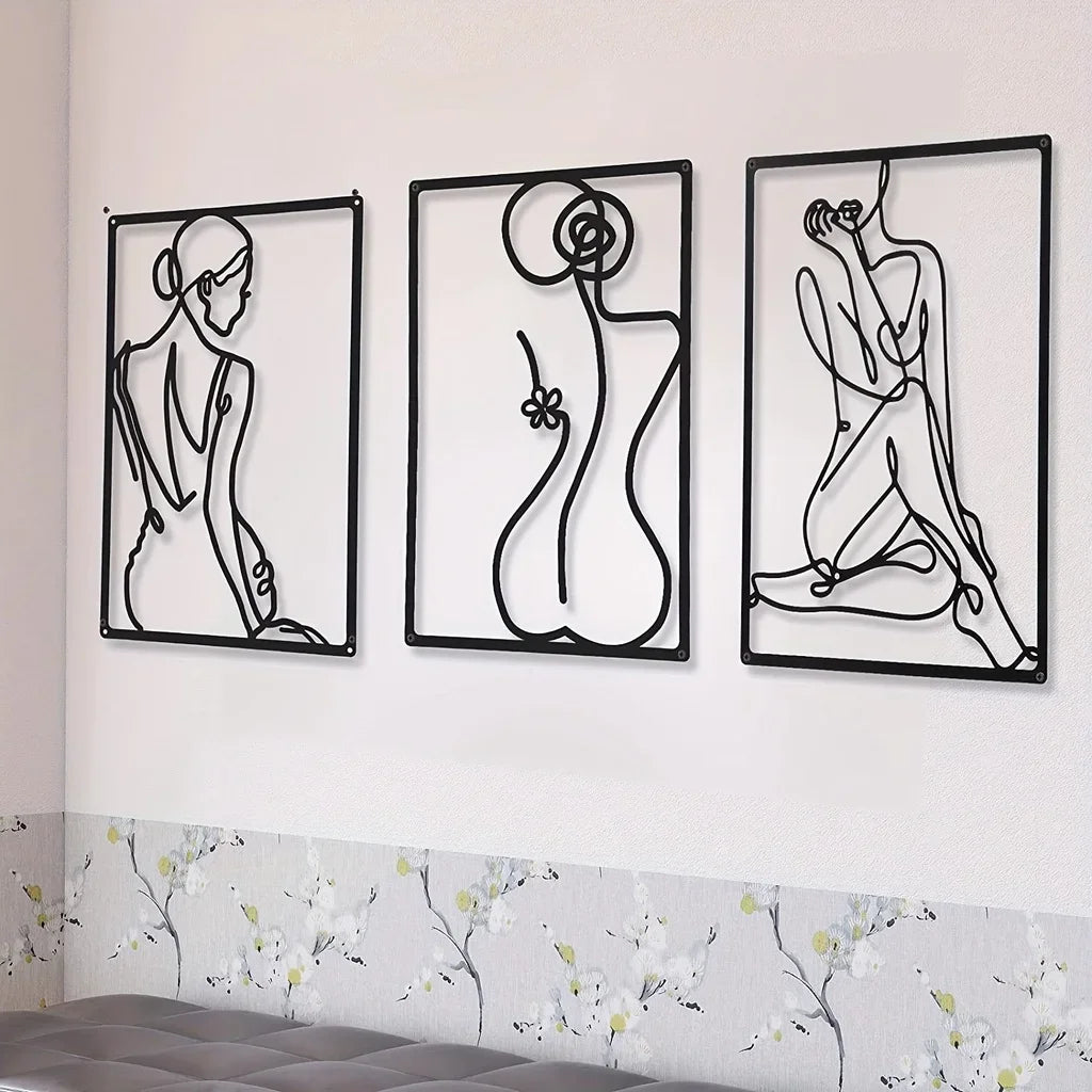 décorations murales abstraites modernes minimalistes noir blanc vert féminines lignes continues