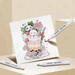 livre coloriage adultes dessins animés kawaii desserts animaux fleurs papier opaque crayons feutres gommes