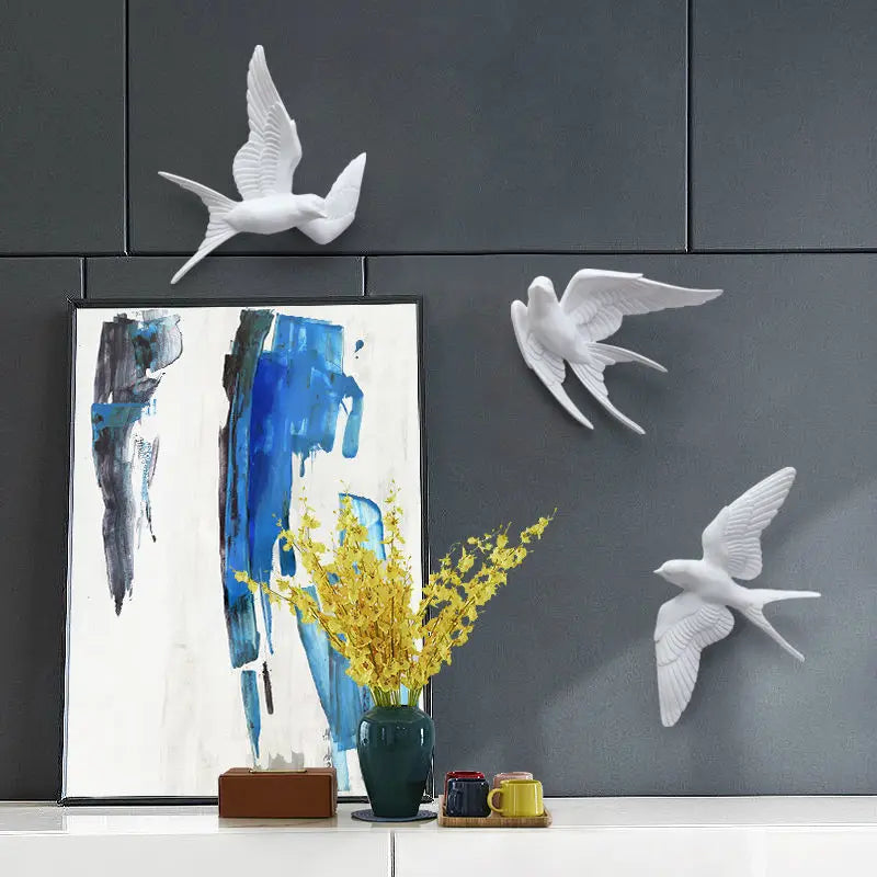 décoration murale oiseaux hirondelles résine blanche moderne minimaliste
