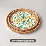 assiettes rotin naturel fleurs motifs floraux mosaïque traditionnel artisanal set deux