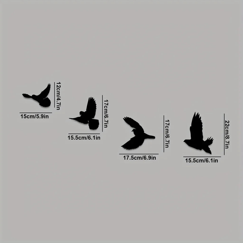 décoration murale moderne oiseaux silhouettes métal noir adhésif intérieur chambre salon simple élégant