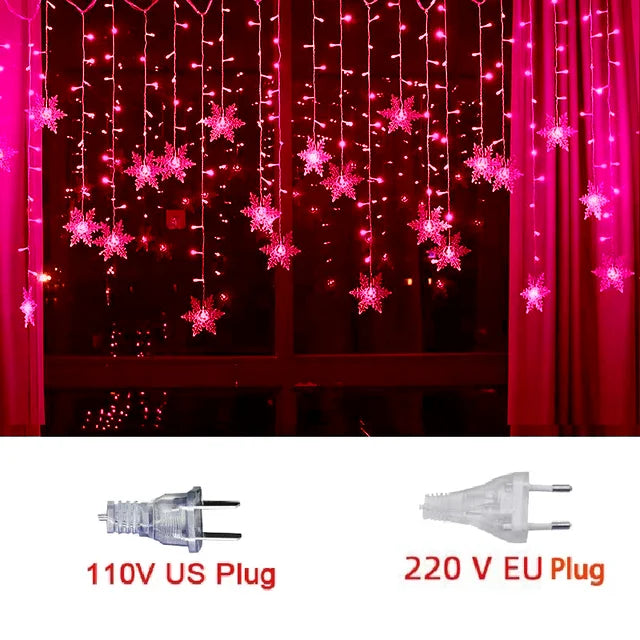 guirlande lumineuse flocons neige étoiles multicolore blanc rouge vert bleu décoration noël festive chambre
