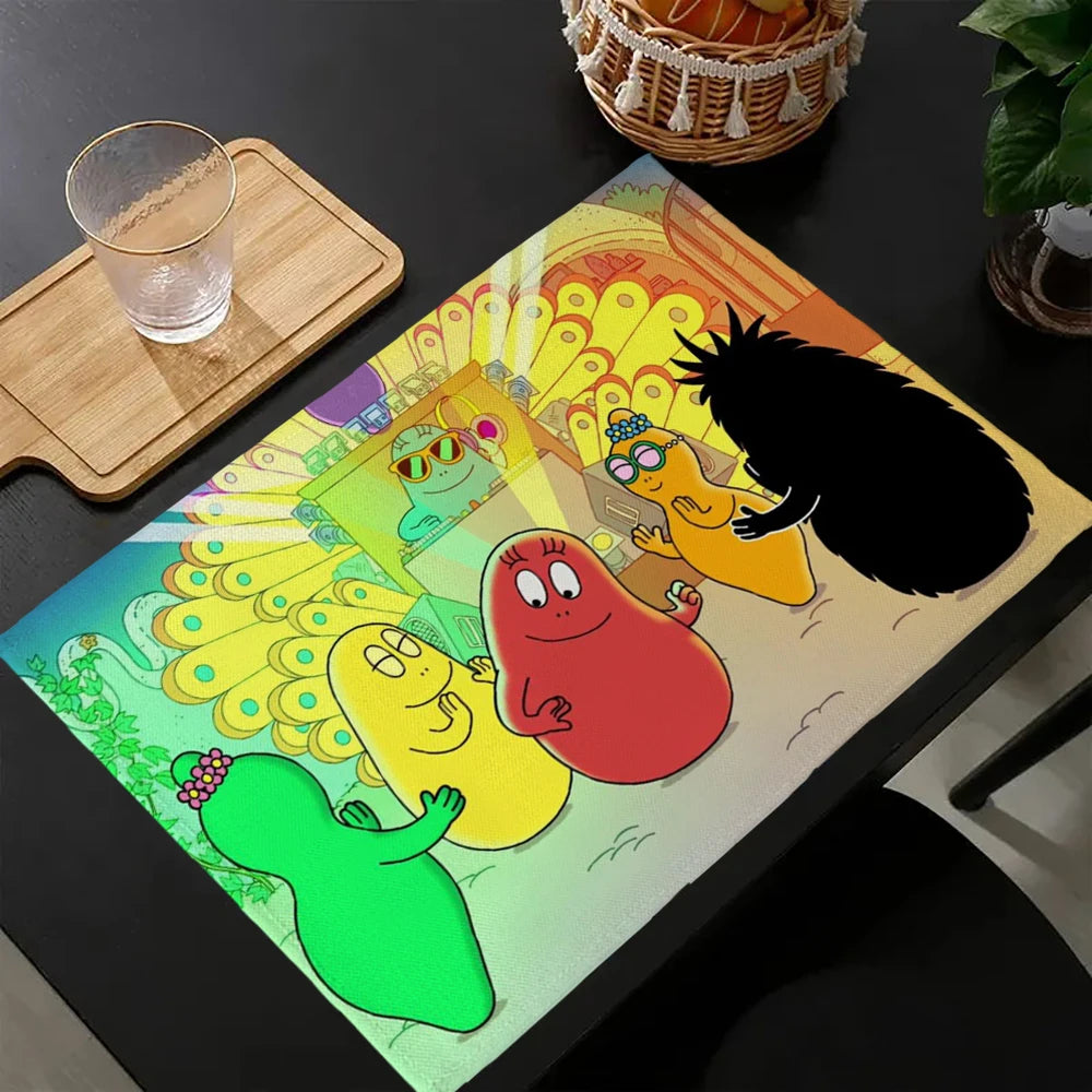tapis multicolore dessins animés personnages cartoon table maison isolation thermique plats occidentaux