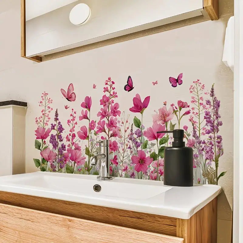 stickers muraux multicolores fleurs papillons champignons illustration intérieure amovibles autoadhésifs decoration maison