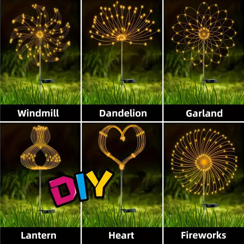 lumière solaire feu d'artifice doré moderne extérieure scintillante jardin pieds métalliques led filigrane opacité