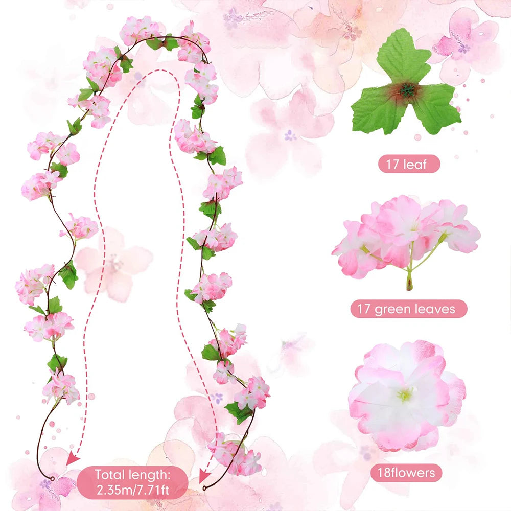 guirlande artificielle fleurs rose feuilles vertes décoration mariage anniversaire intérieur élégante pièces
