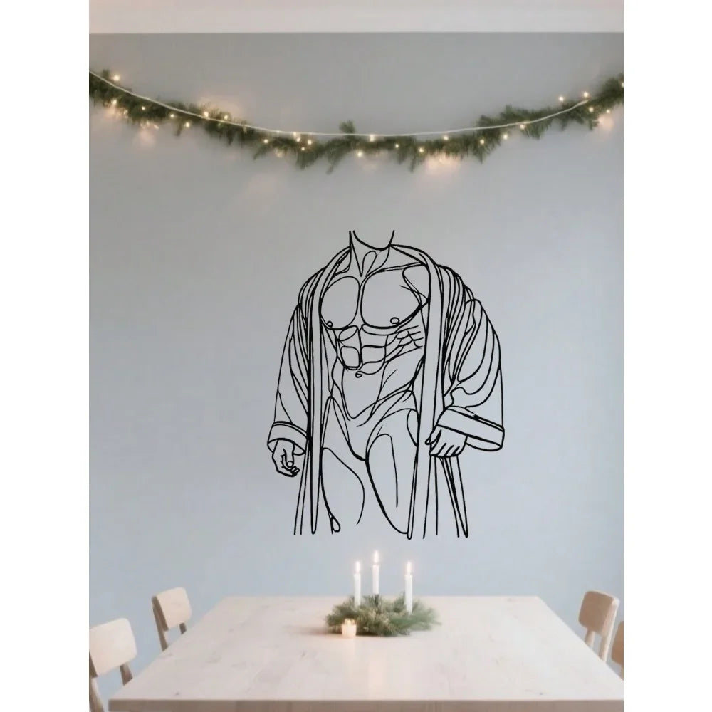 autocollant mural minimaliste personnage musclé noir résistant salle bain
