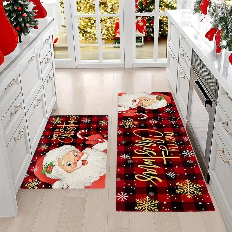 tapis sol antidérapant motif arbre noël rouge décoration maison cuisine hiver moderne
