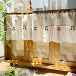 rideau blanc pois cerises relief polyester translucide decoratif rustique cuisine chambre fenetre