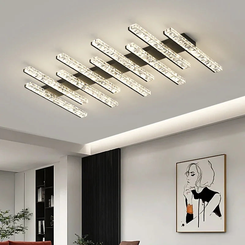 plafonnier moderne led blanc doré noir cristaux contemporain fixations invisibles