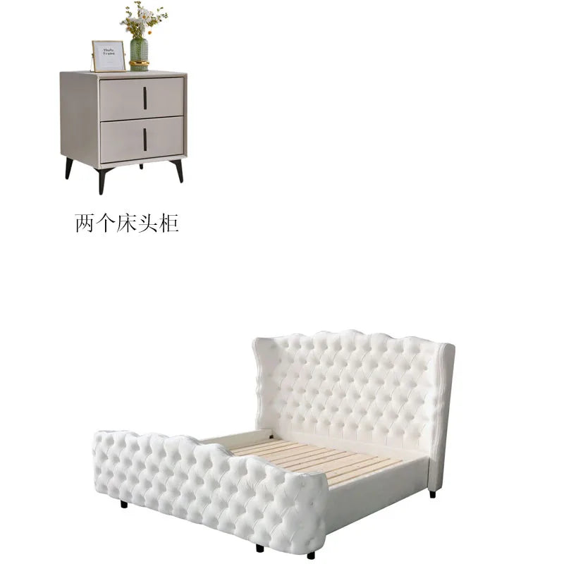 lit blanc tufté classique pieds matelas oreillers draps king size double moderne chambre coucher