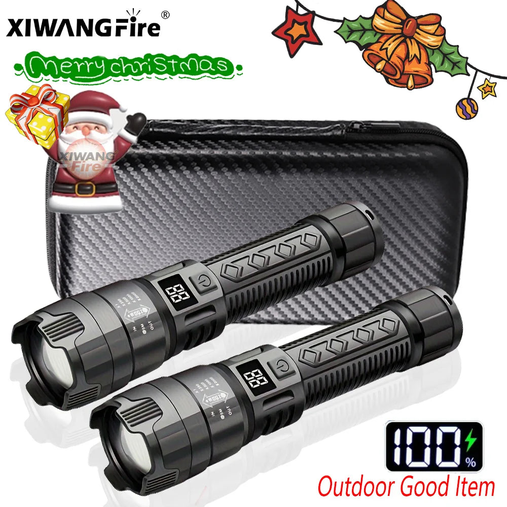 torche led rechargeable 2000lm anti choc affichage numerique lumiere intense campingurgence