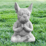 statue bulldog méditation yoga gris pierreux zen jardin décoration