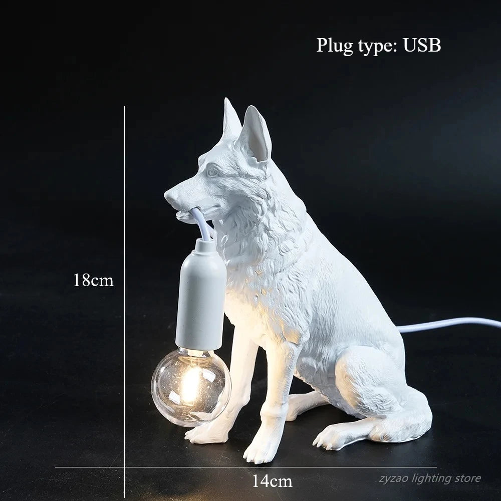 lampe poser chien réaliste détaillée blanc noir contemporaine minimaliste ampoule câble eléctrique