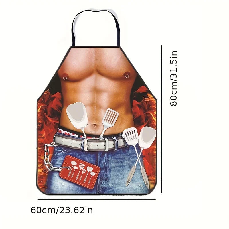 tablier cuisine rouge bleu beige gris imprimé torse musclé poignets cuillères ceinture humoristique opacité