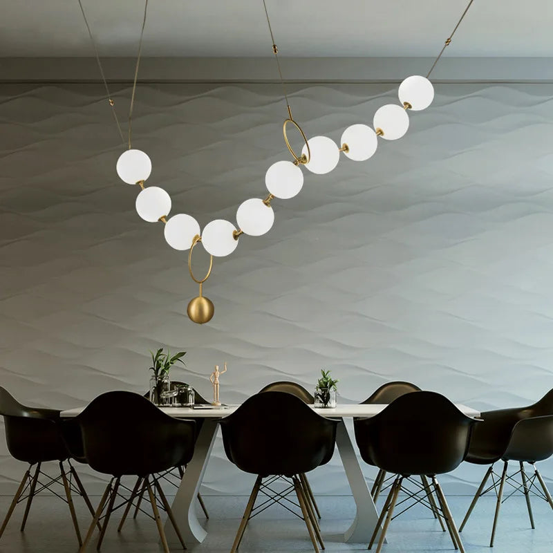 suspension lumineuse moderne boules translucides blanc salon chambre pendentif métal nordique lumière