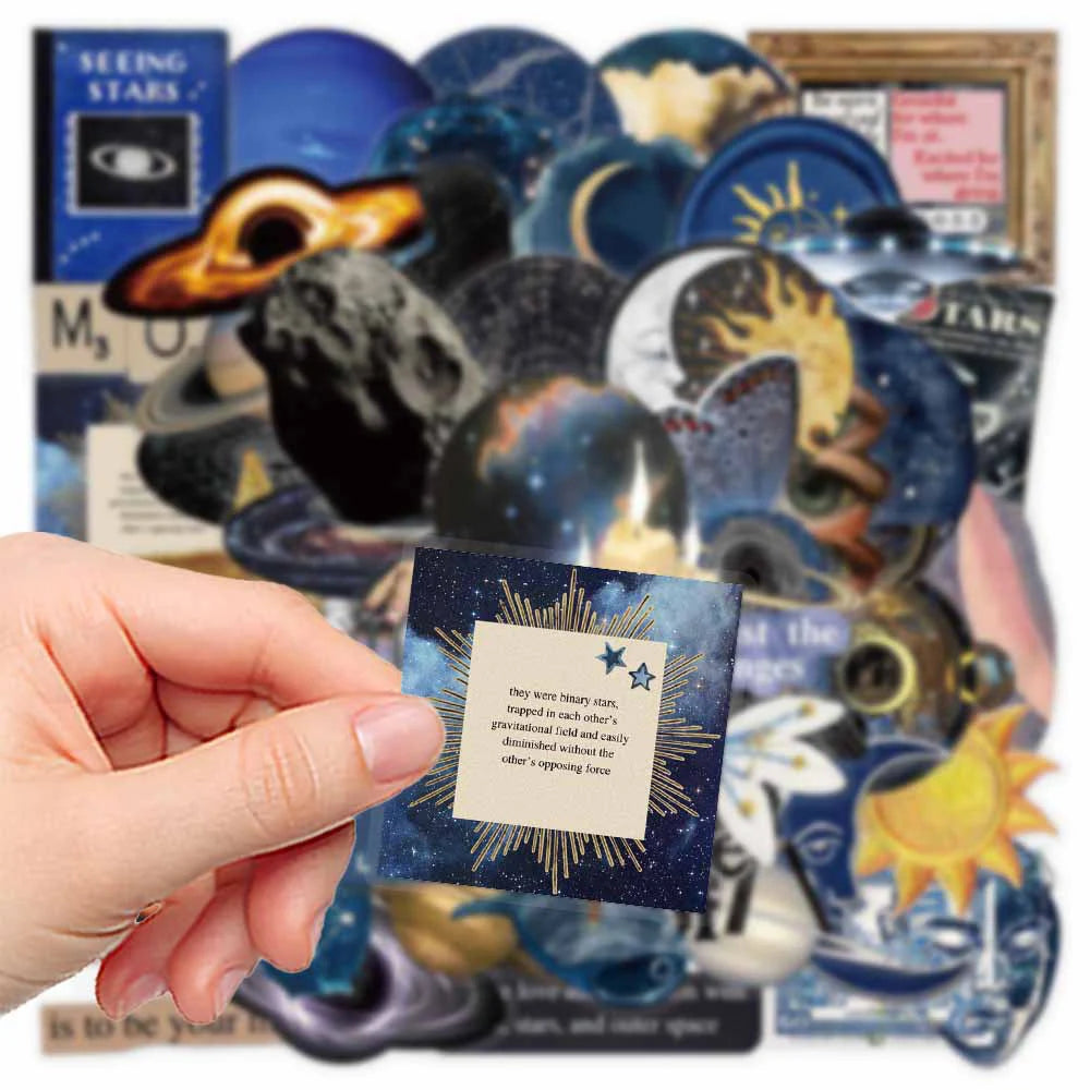 stickers opaques espace galaxie planètes soleil lune animaux 10 30 50 pièces adhésifs étanches