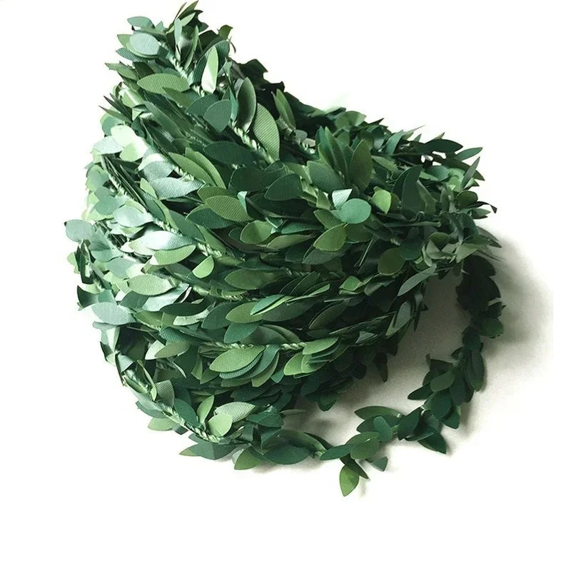 guirlande décorative feuilles vertes naturelles bricolage mariage décoration intérieure festive artisanale soie