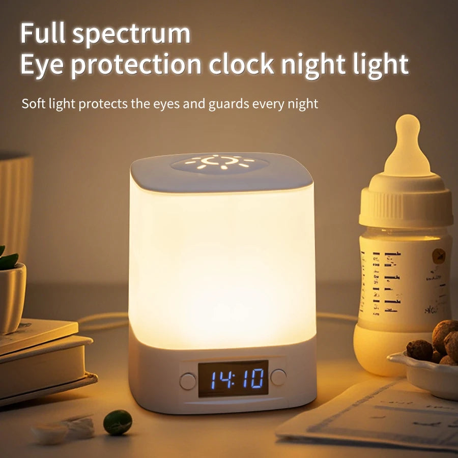 lampe veilleuse horloge rechargeable moderne chambre enfant blanc beige lumière douce télécommande