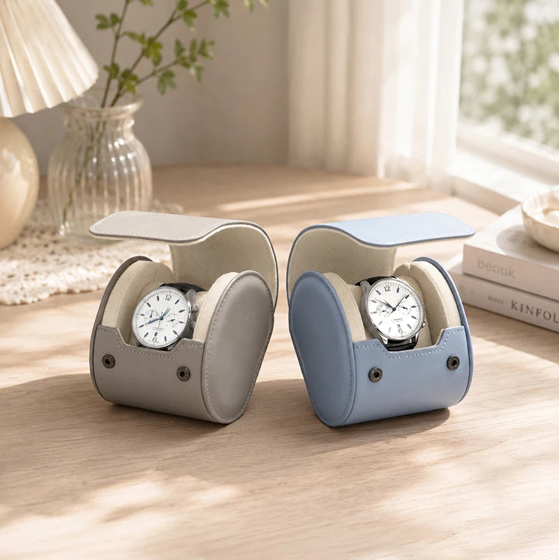 boîte montres cuir moderne gris clair bleu clair slots réutilisable respectueux environnement