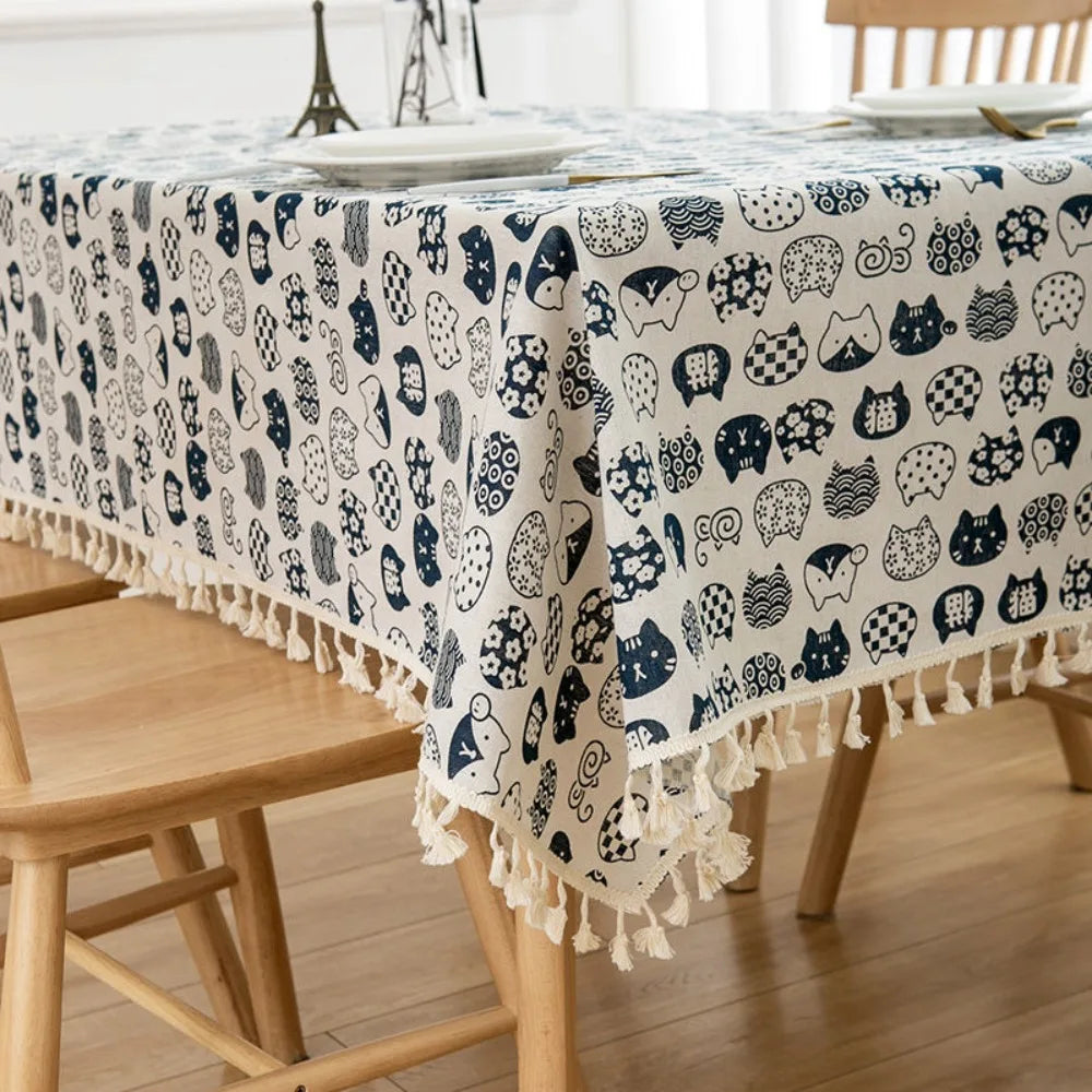 nappe table rectangulaire ethnique imperméable réutilisable coton polyester motifs géométriques tassels