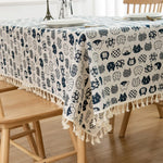 nappe table rectangulaire ethnique imperméable réutilisable coton polyester motifs géométriques tassels