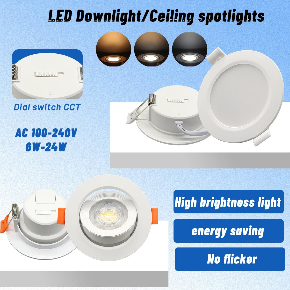 Spot LED Blanc Noir 75mm 90mm 120° 38° 90° interrupteur CCT moderne