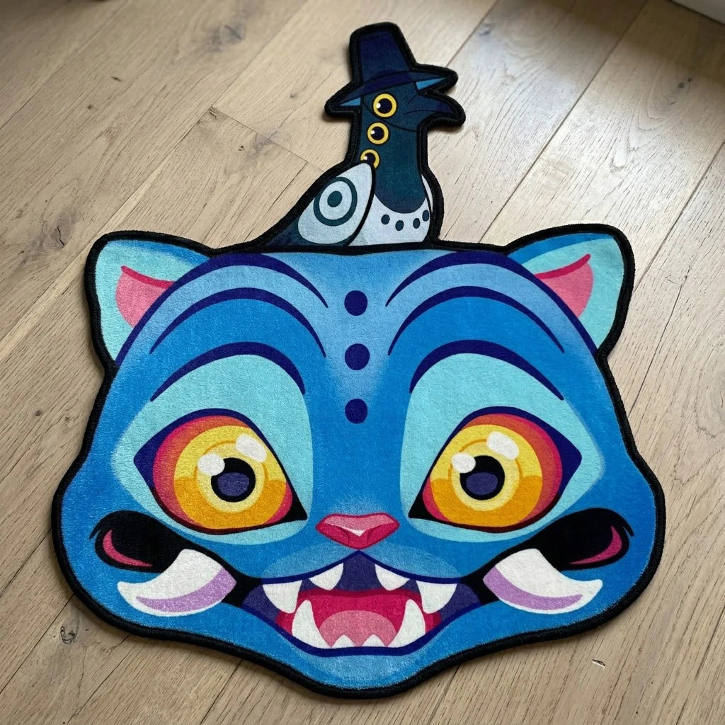 tapis animé tigre bleu jaune rose noir visage cartoon antidérapant flanelle diameter 80cm 100cm