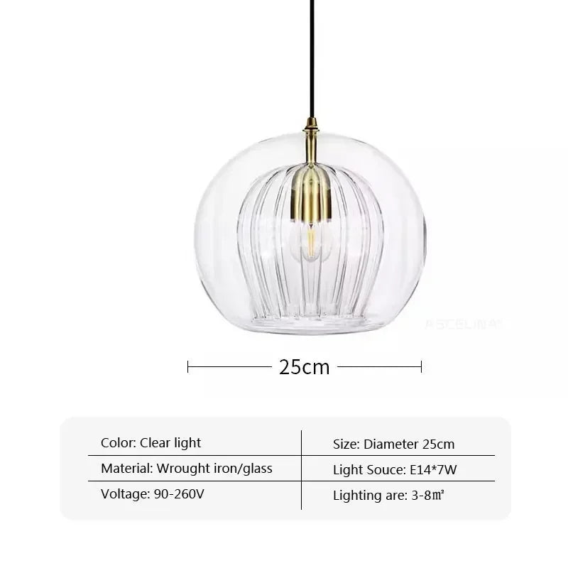 suspension lumineuse moderne cognac clair gris transparent rayures verticales ampoule g9 5w chaîne métallique