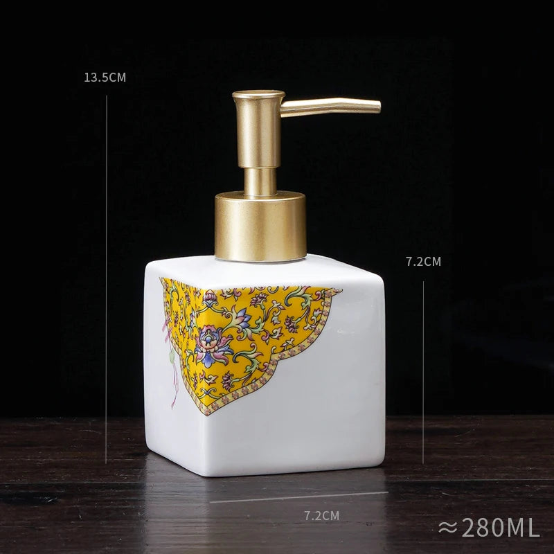 distributeur savon liquide céramique blanc bleu fleurs classique salle bains 280ml 450ml