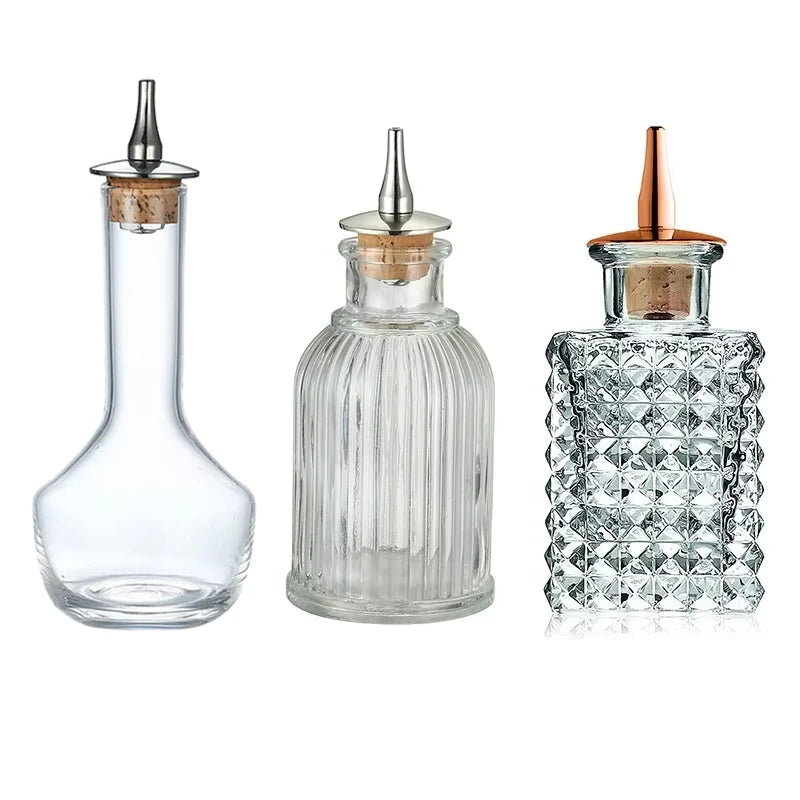 bouteilles huile transparentes vintage rides géométriques opalescentes classiques bar cocktail