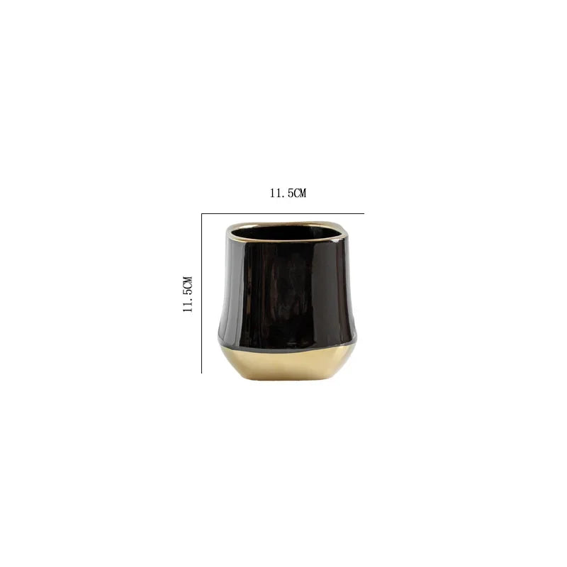 Cache pot céramique moderne blanc doré noir plante verte lisse brillant minimaliste