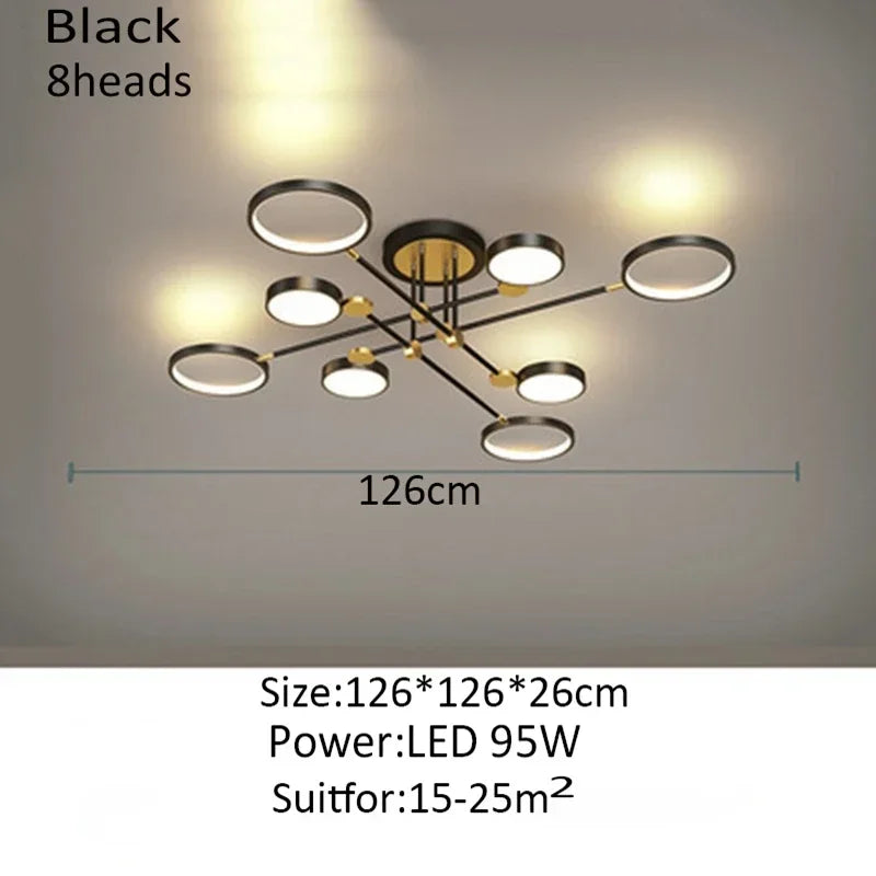 lustre moderne suspension lumineuse tête métallique noir or lisse géométrique chambre salon