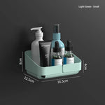 étagère rangement murale adhésive bleu jaune blanc moderne bouteilles flacons pots cosmétiques salle bains