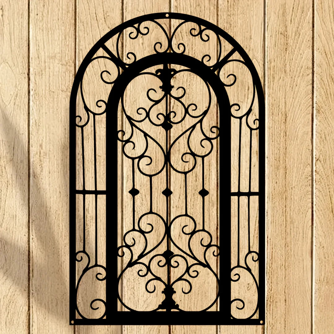 décoration murale art nouveau grille fenêtre ornements floraux noir métal suspendu chambre coucher