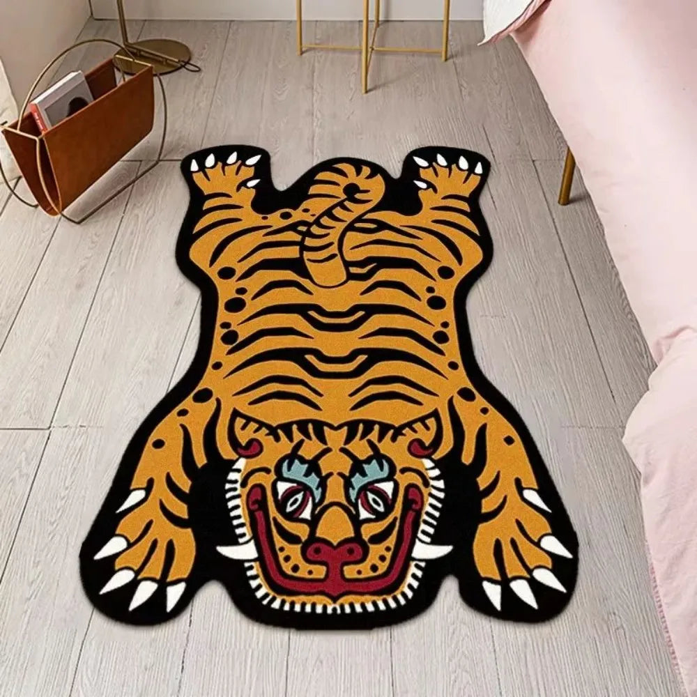 tapis orange tigre stylisé moderne antidérapant polyester velouté graphique salon chambre