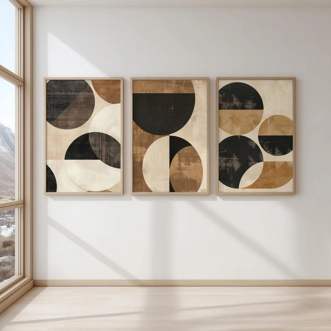 affiches abstraites modernes toile beige marron sans cadre ensemble trois impressions minimalistes
